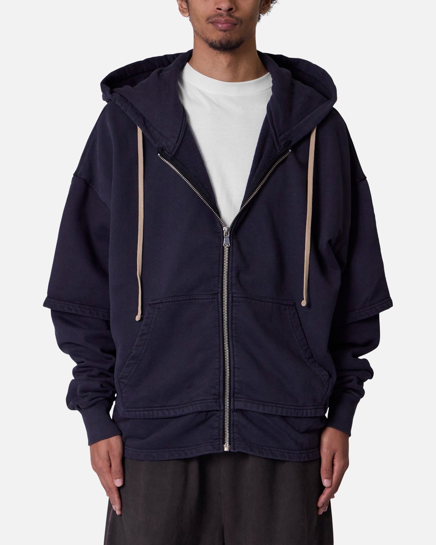 MNML Double Layer Zipper Sweater Washed Black | Culture Kings US