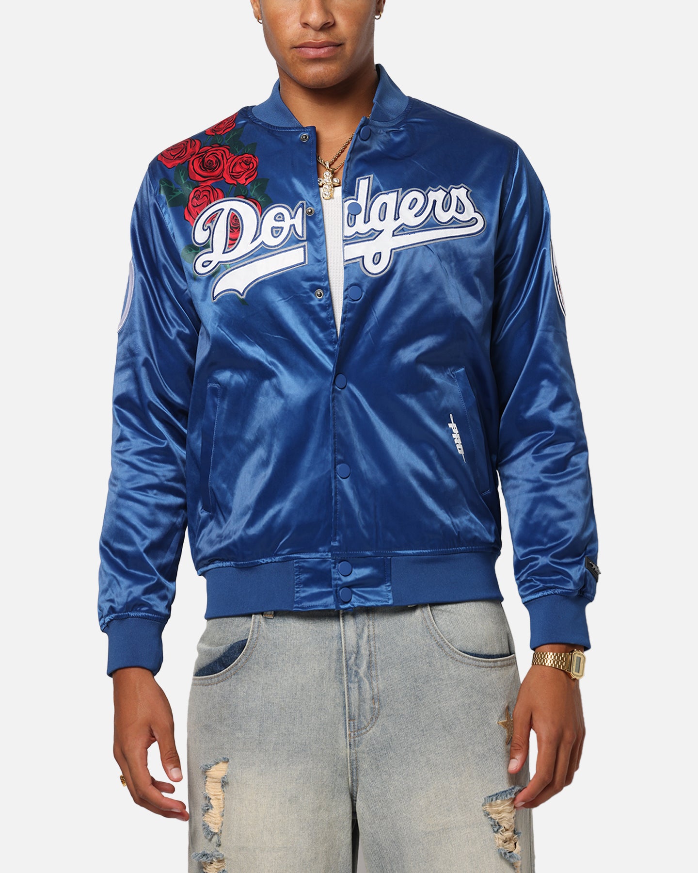 Pro Standard Los Angeles Dodgers Roses Satin Jacket Dark Blue
