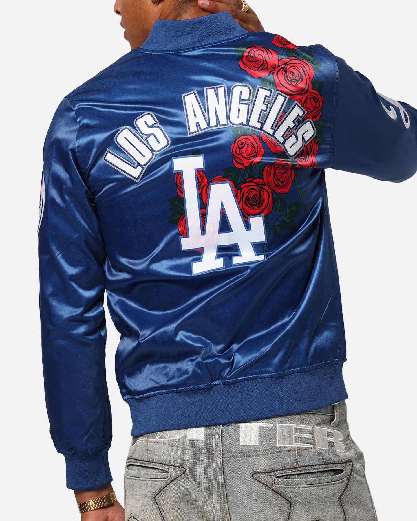 Pro Standard Los Angeles Dodgers Roses Satin Jacket Dark Blue