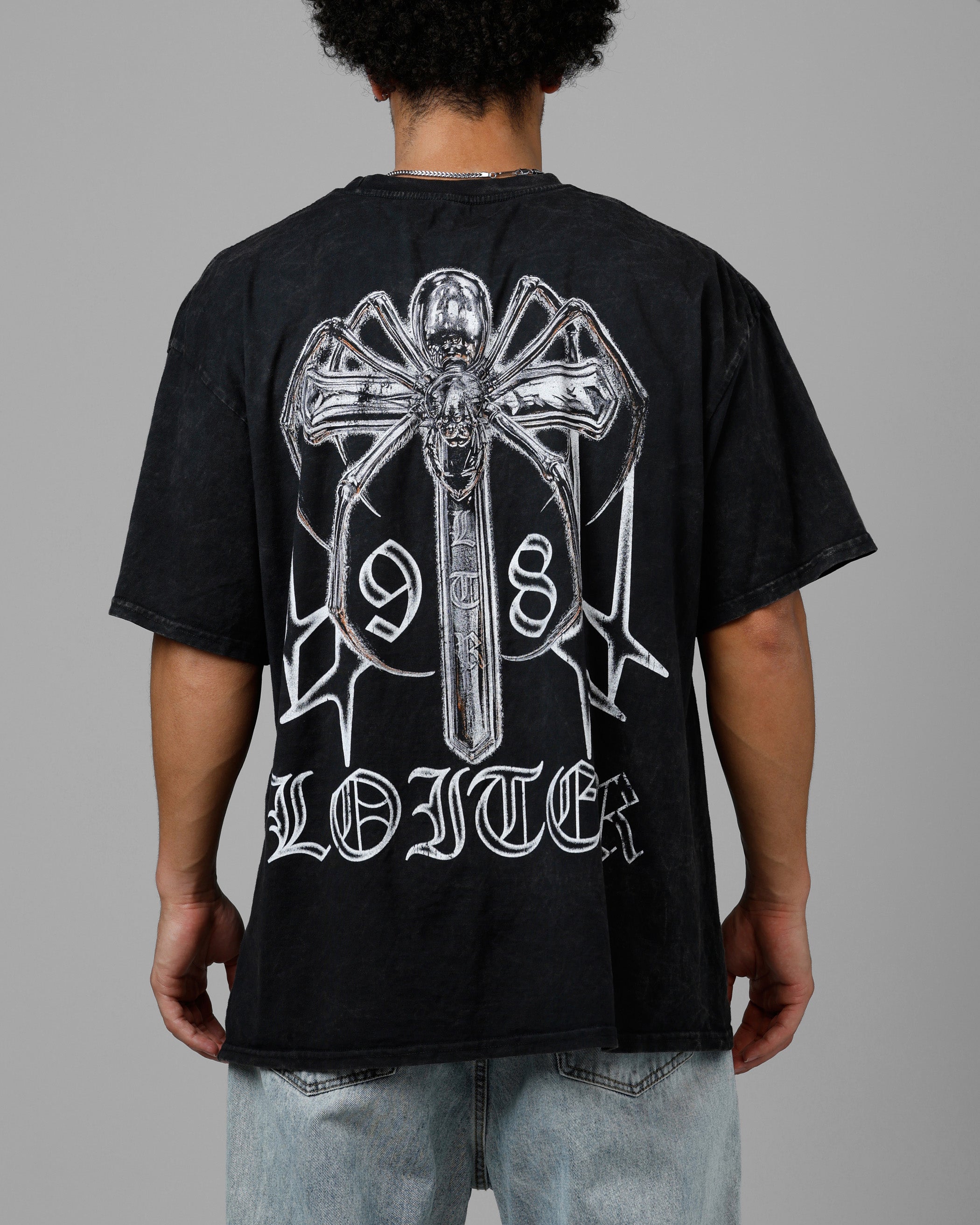 Loiter Chrome Spider T-Shirt Black Acidwash | Culture Kings US