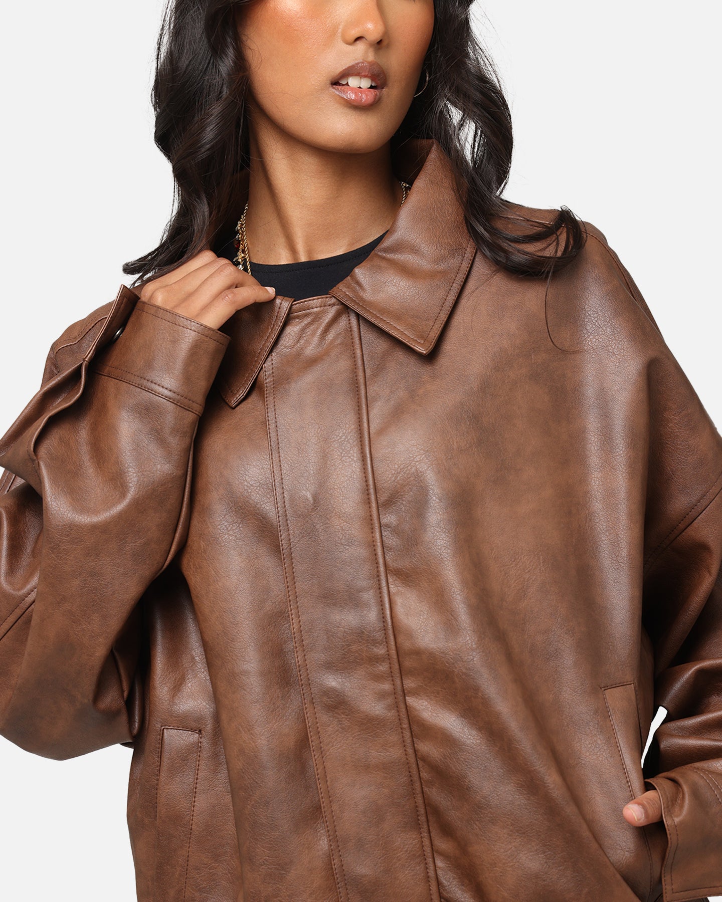 XXIII Vegan Leather Flight Jacket Brown | Culture Kings US