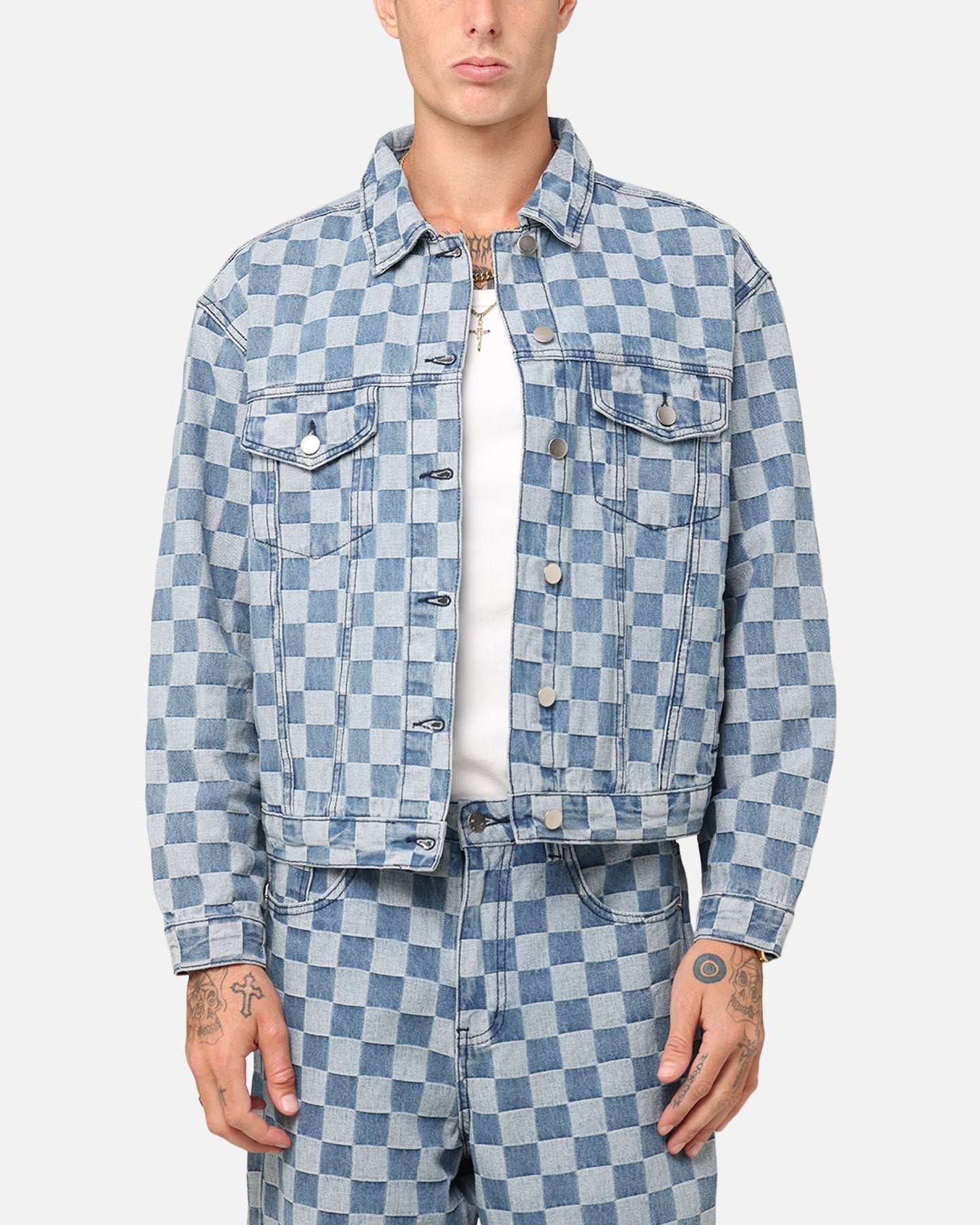 XXIII Checker Board Trucker Jacket Blue | Culture Kings US