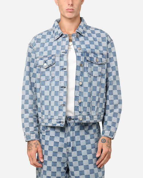 XXIII Checker Board Trucker Jacket Blue