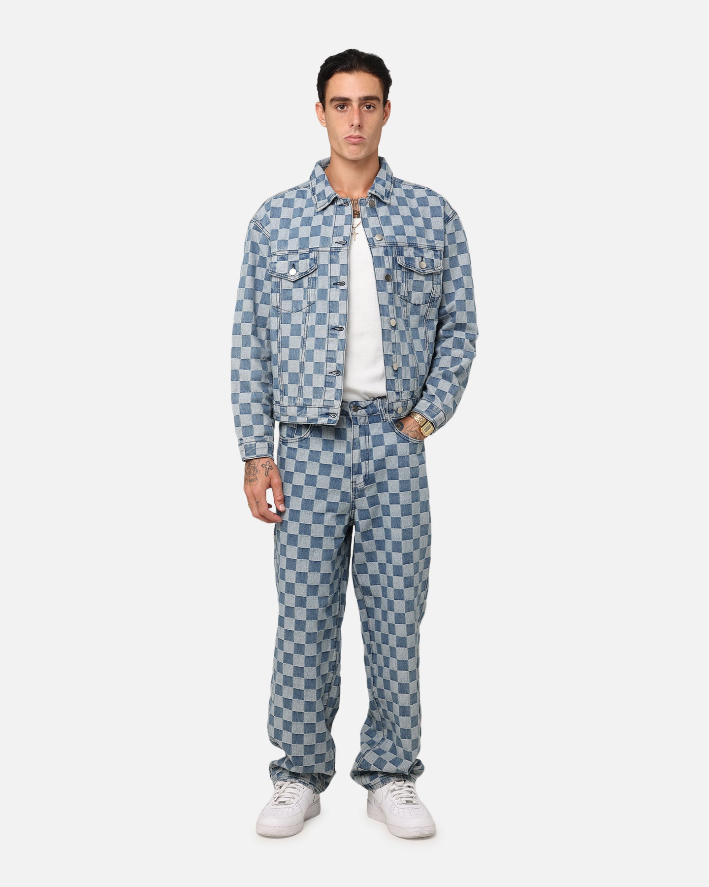 XXIII Checker Board Trucker Jacket Blue | Culture Kings US