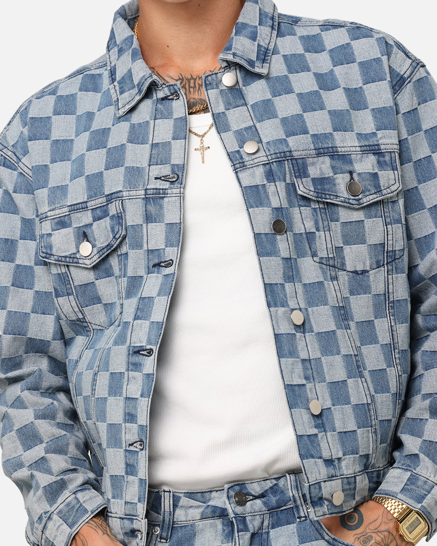 XXIII Checker Board Trucker Jacket Blue | Culture Kings US