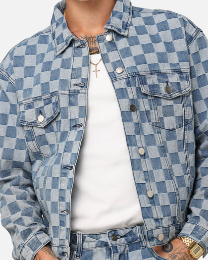 XXIII Checker Board Trucker Jacket Blue