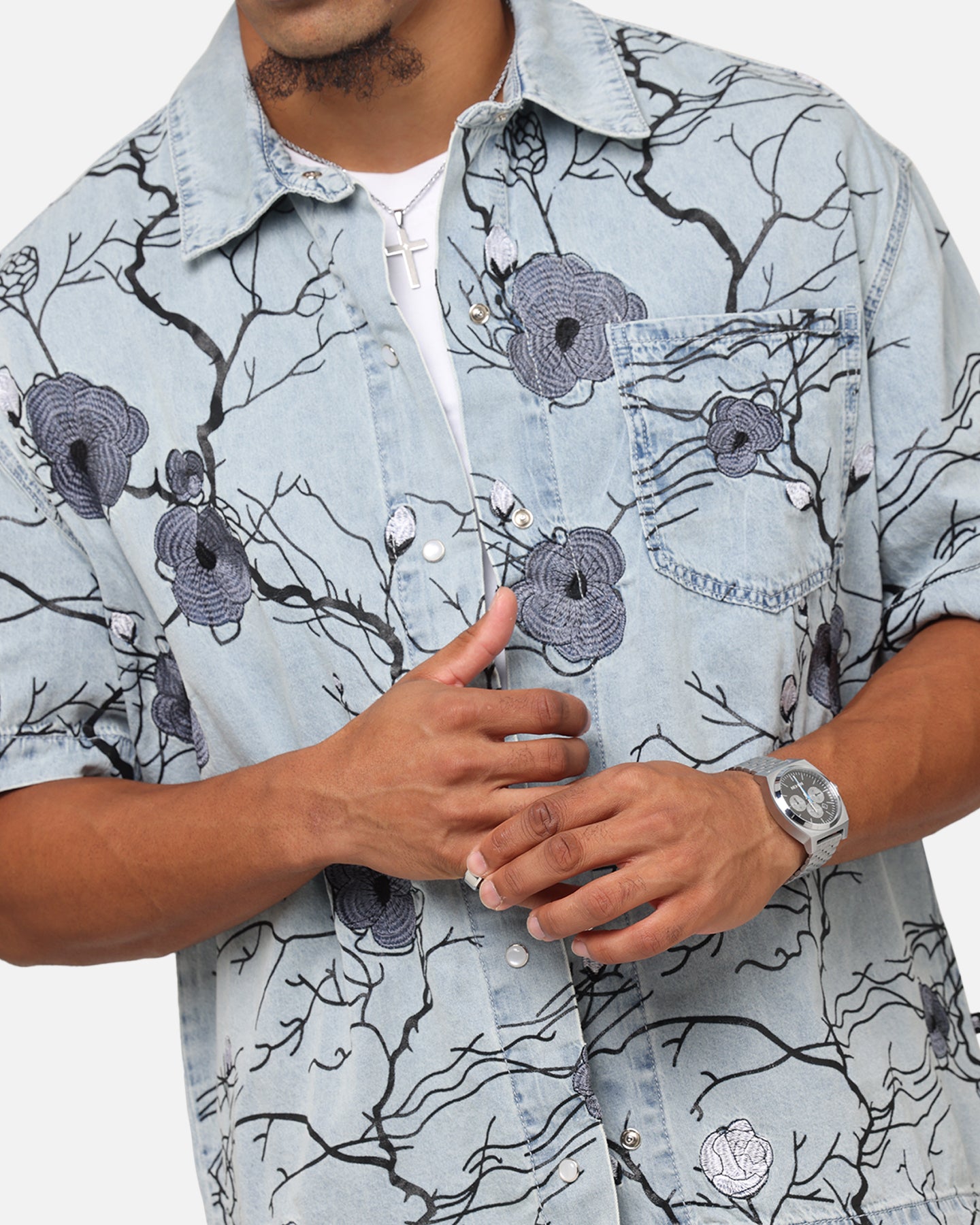 Saint Morta Poison Ivy Boxy Denim Shirt Mid Blue | Culture Kings US