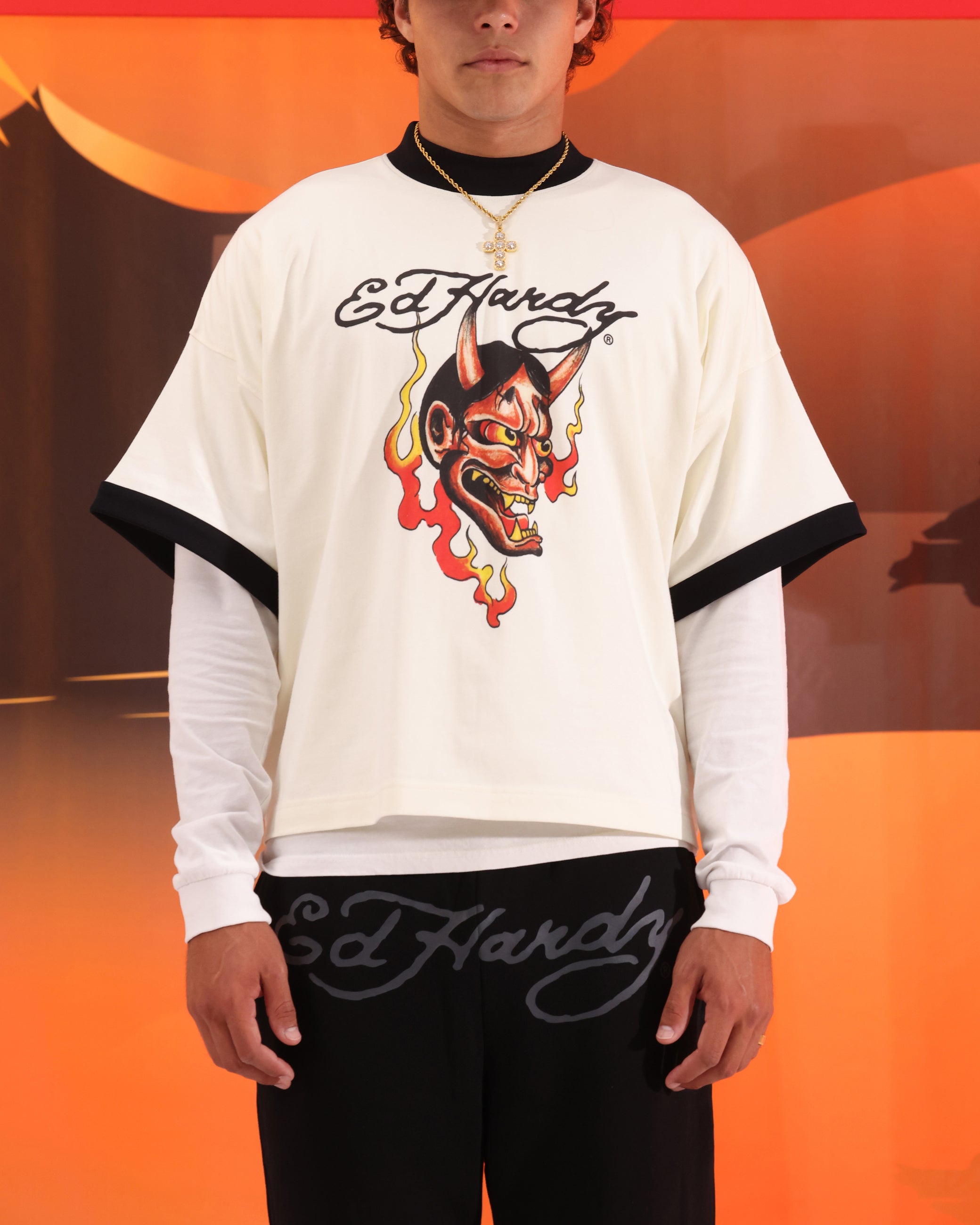 Ed Hardy Devil Ringer T-Shirt Off White | Culture Kings US
