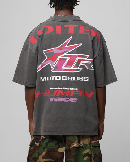 Loiter Motocross Vintage T-Shirt Charcoal/Red