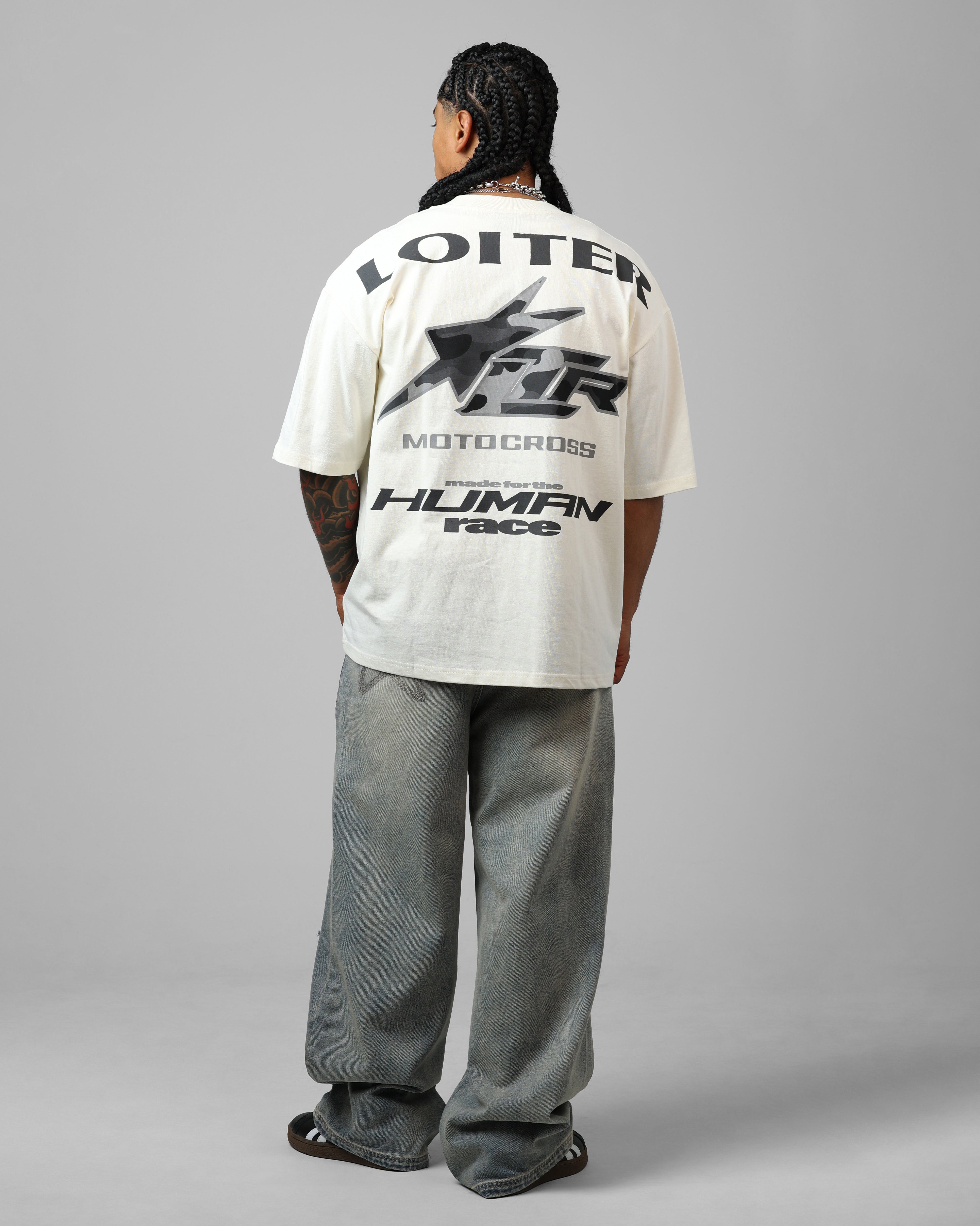 Loiter Motocross Vintage T-Shirt Off White/Grey | Culture Kings US