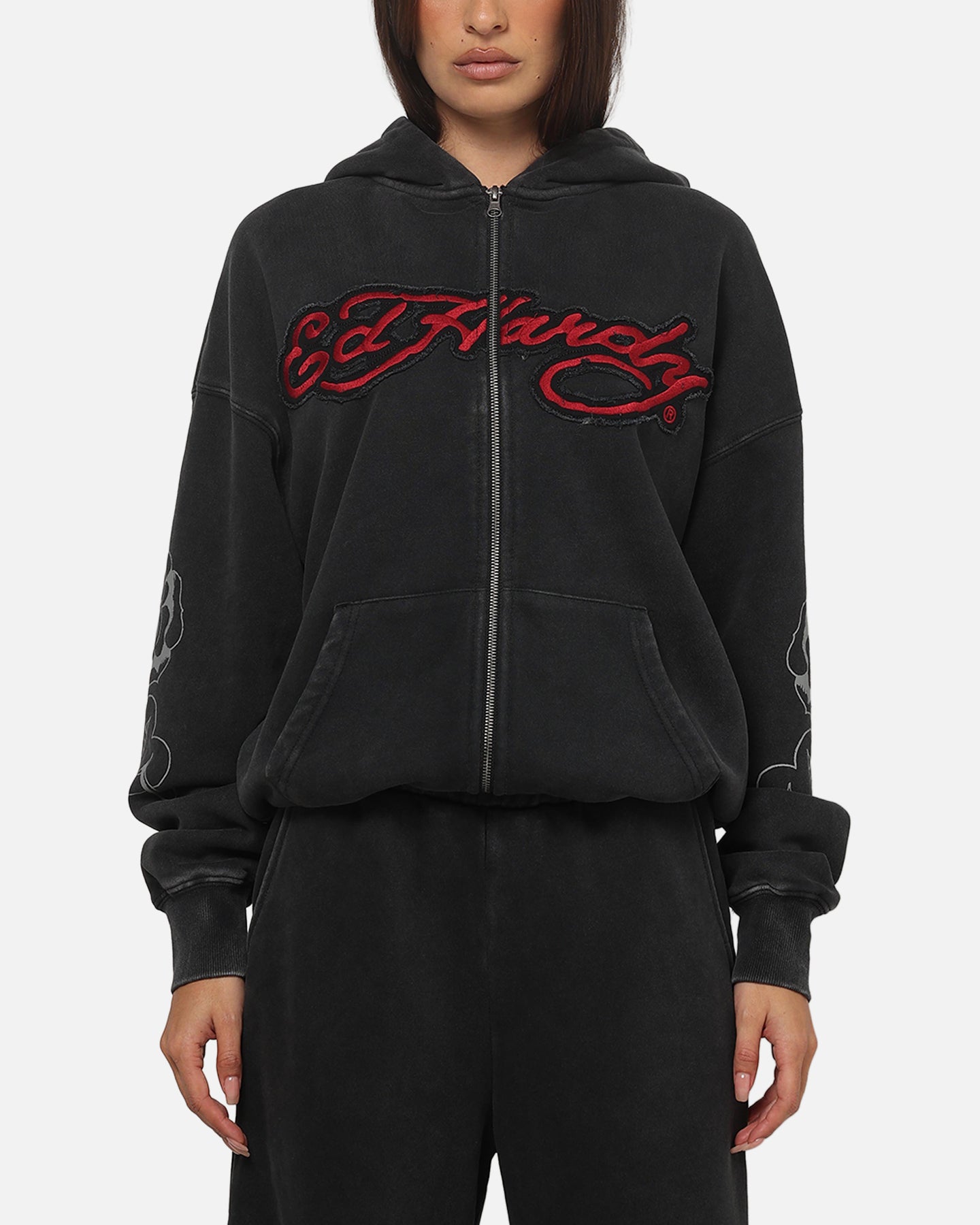Ed Hardy Women's Rose Zip Hoodie Washed Black | Culture Kings US