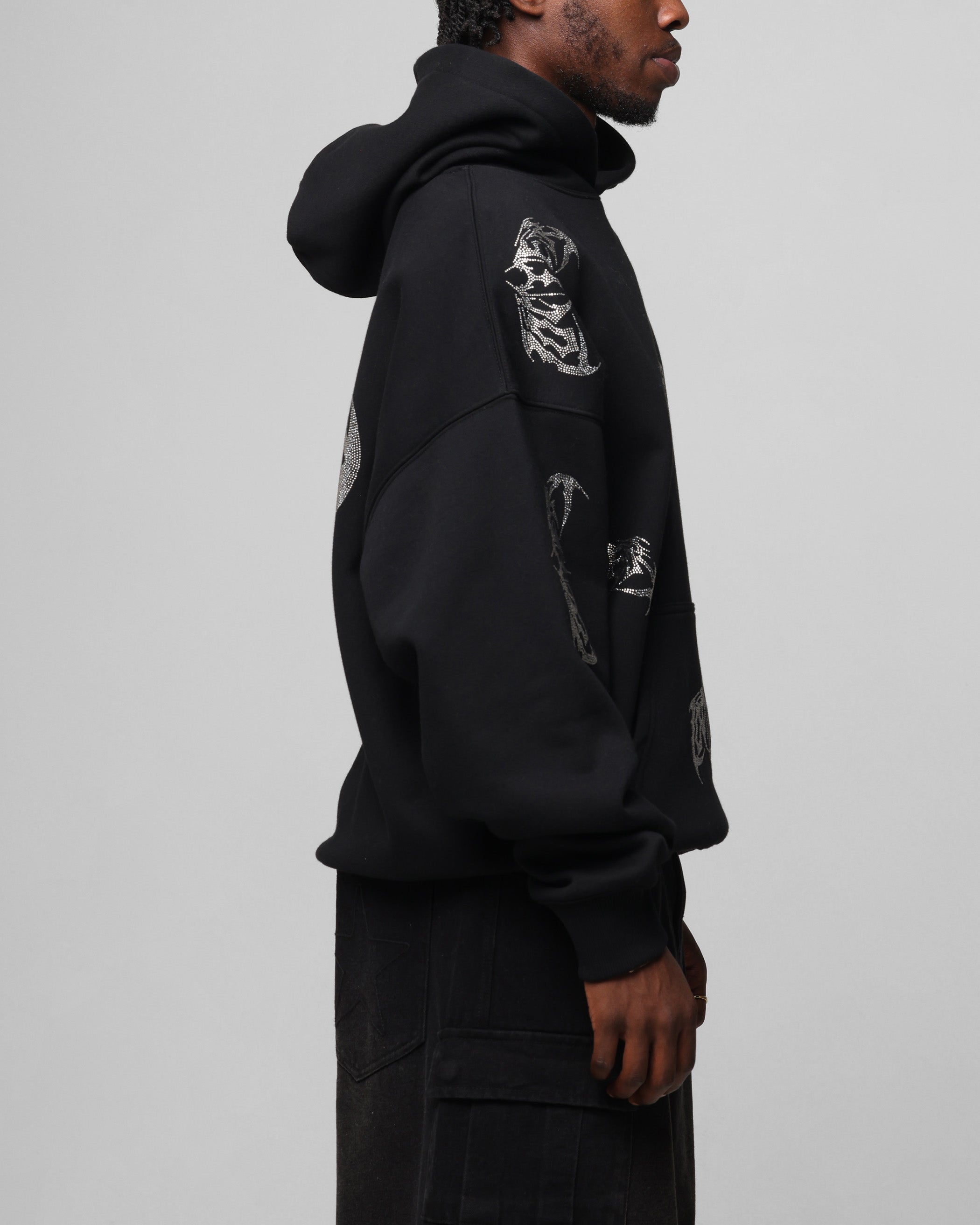 Loiter Metal Rhinestone Hoodie Black | Culture Kings US