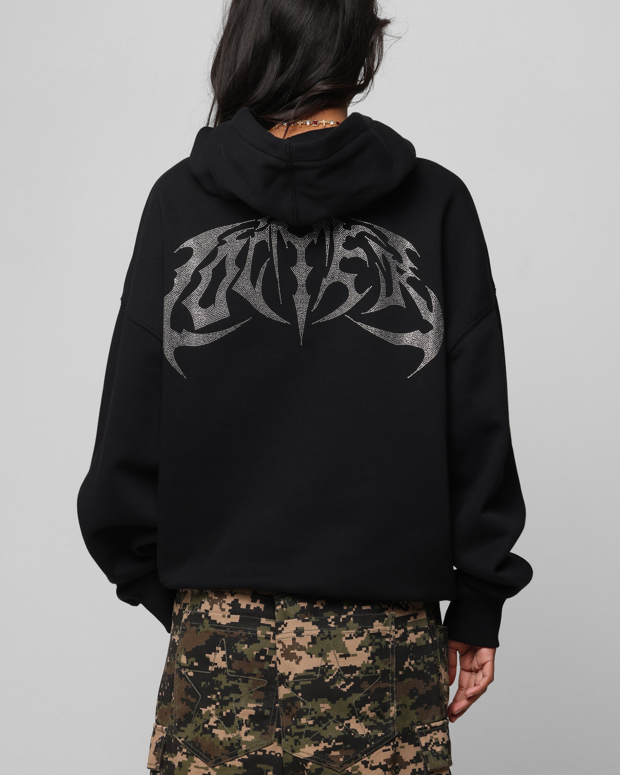 Loiter Metal Rhinestone Hoodie Black | Culture Kings US