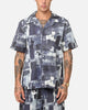 XXIII Printed Denim Patch Button Up Shirt Blue