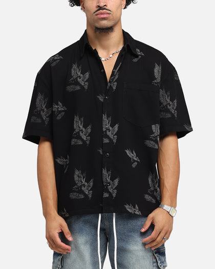 Saint Morta Doves Boxy Denim Button Up Shirt Black