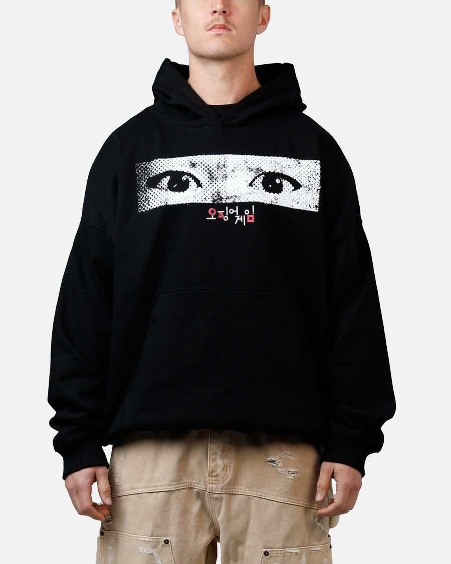Sweat à capuche marine avec poche et écriture SQUID GAMER