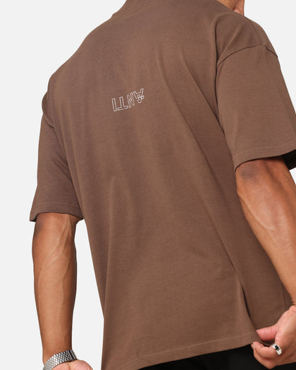 The Anti Order Oni Mask Mock Neck T-Shirt Brown