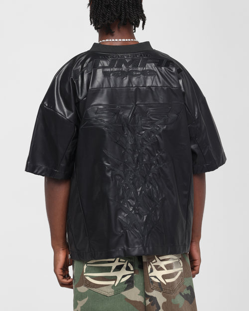 Loiter Vegan Leather Football Top Black