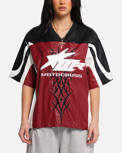 Loiter Vegan Leather Football Top Red/Black