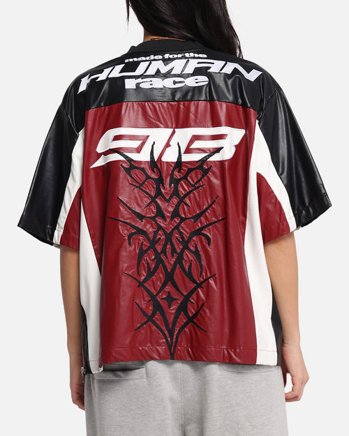 Loiter Vegan Leather Football Top Red/Black