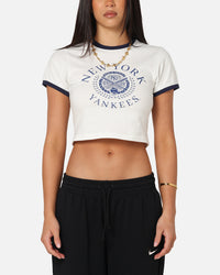 Majestic Athletic Women's New York Yankees Crest Baby T-Shirt Vintage White