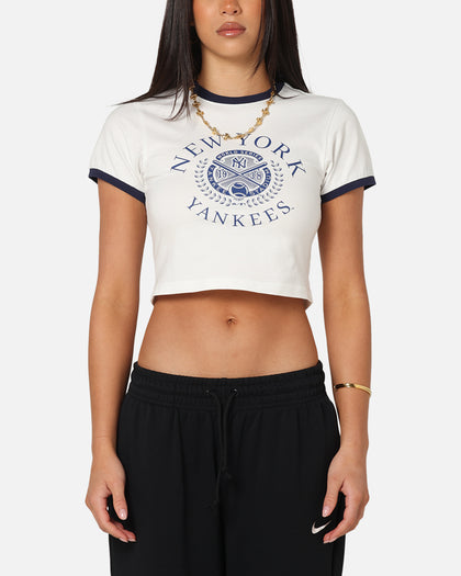 Majestic Athletic Women's New York Yankees Crest Baby T-Shirt Vintage White
