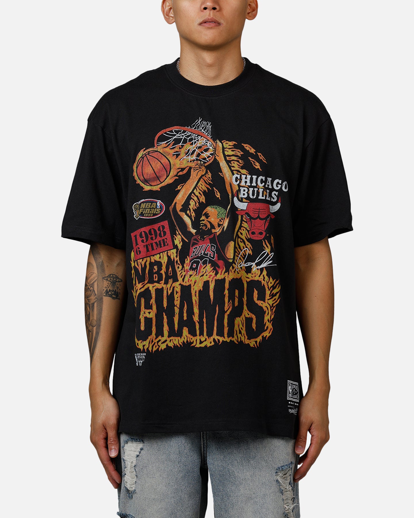 Mitchell & Ness Chicago Bulls On Fire T-Shirt Faded Black