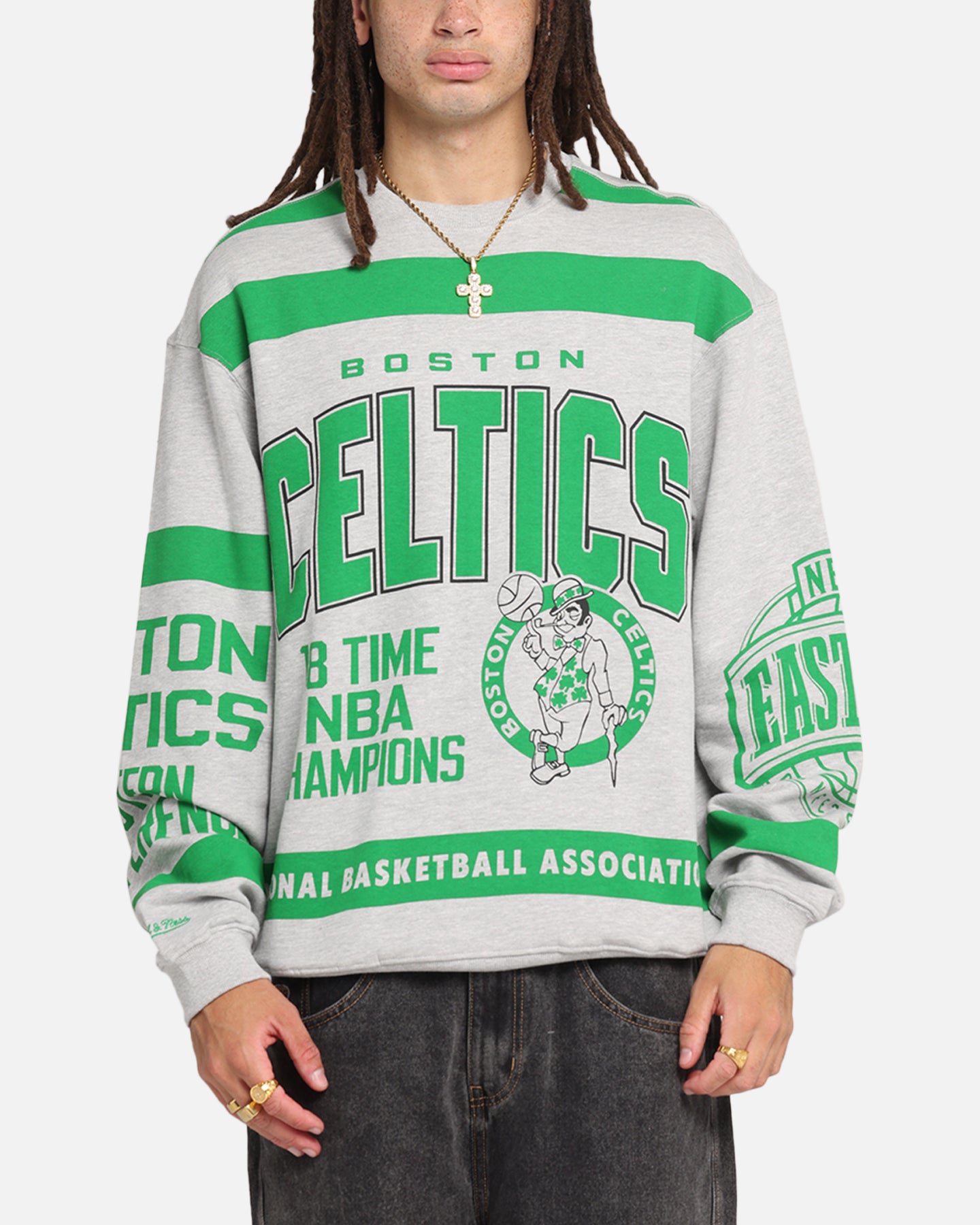 Mitchell & Ness Boston Celtics Letterform Crewneck Grey Marle