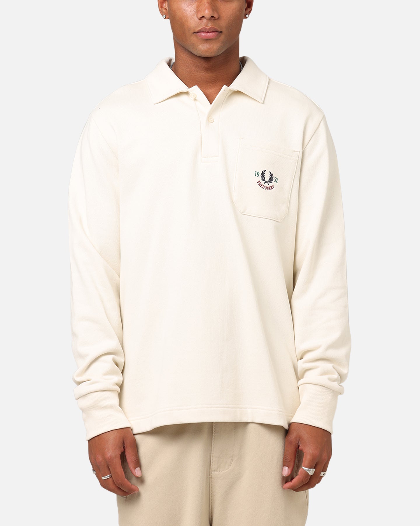 Fred Perry Embroidered Champion Collared Sweatshirt Ecru | Culture