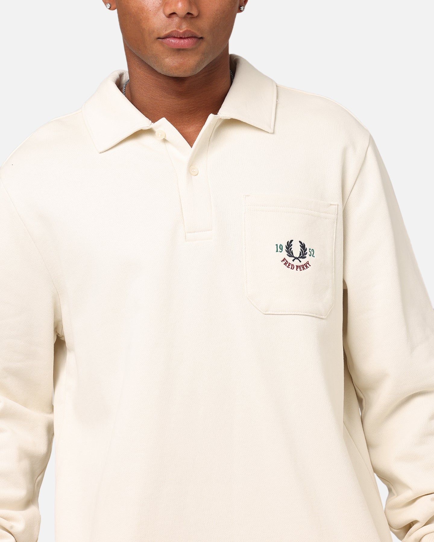 Fred Perry Embroidered Champion Collared Sweatshirt Ecru | Culture