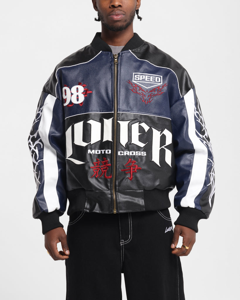 Loiter Tokyo Drift Vegan Leather Jacket Navy | Culture Kings US