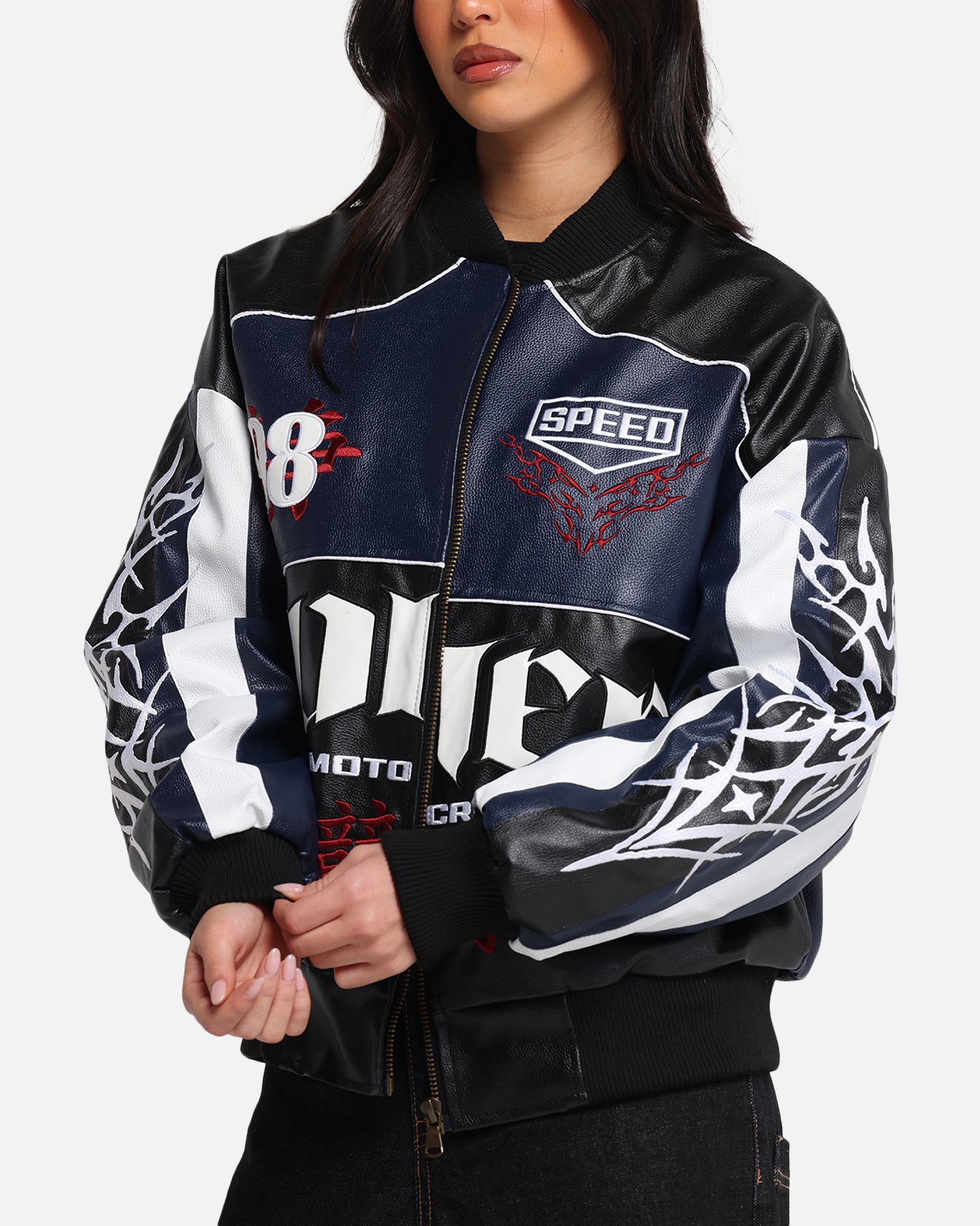 Loiter Tokyo Drift Vegan Leather Jacket Navy | Culture Kings US