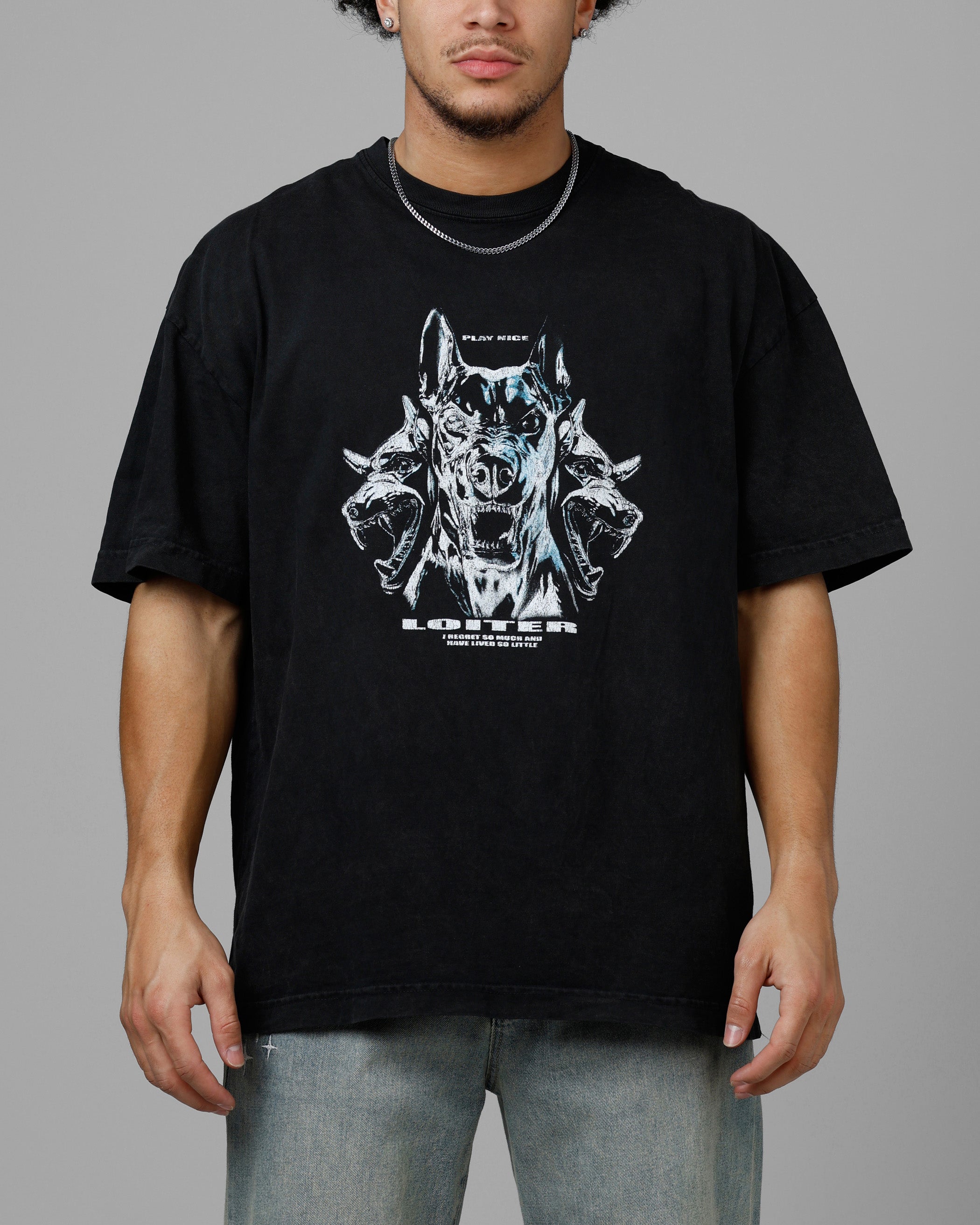Loiter Chrome Dogs Vintage T-Shirt Black Wash | Culture Kings US
