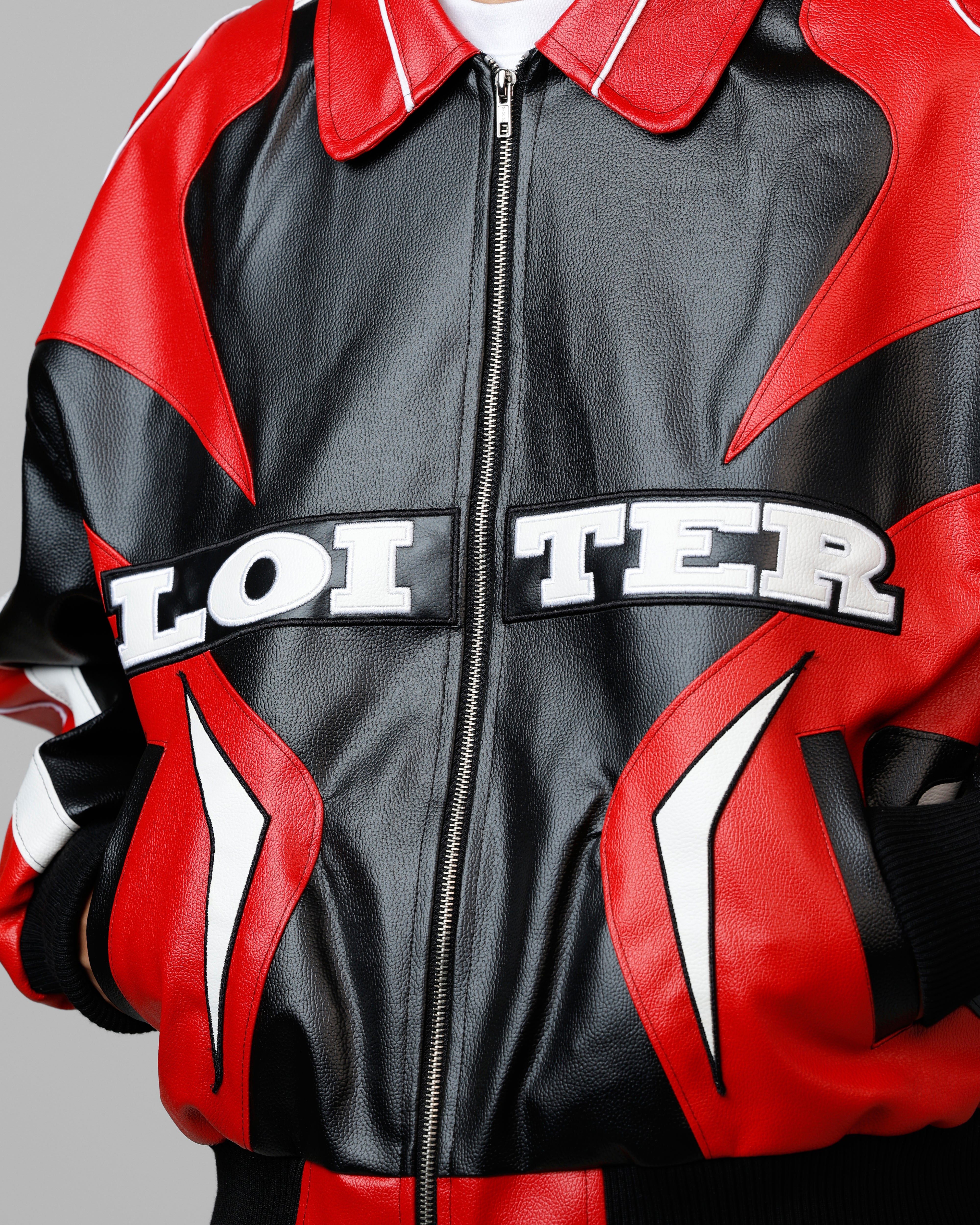 Loiter Racer Vegan Leather Jacket Red/Black | Culture Kings US
