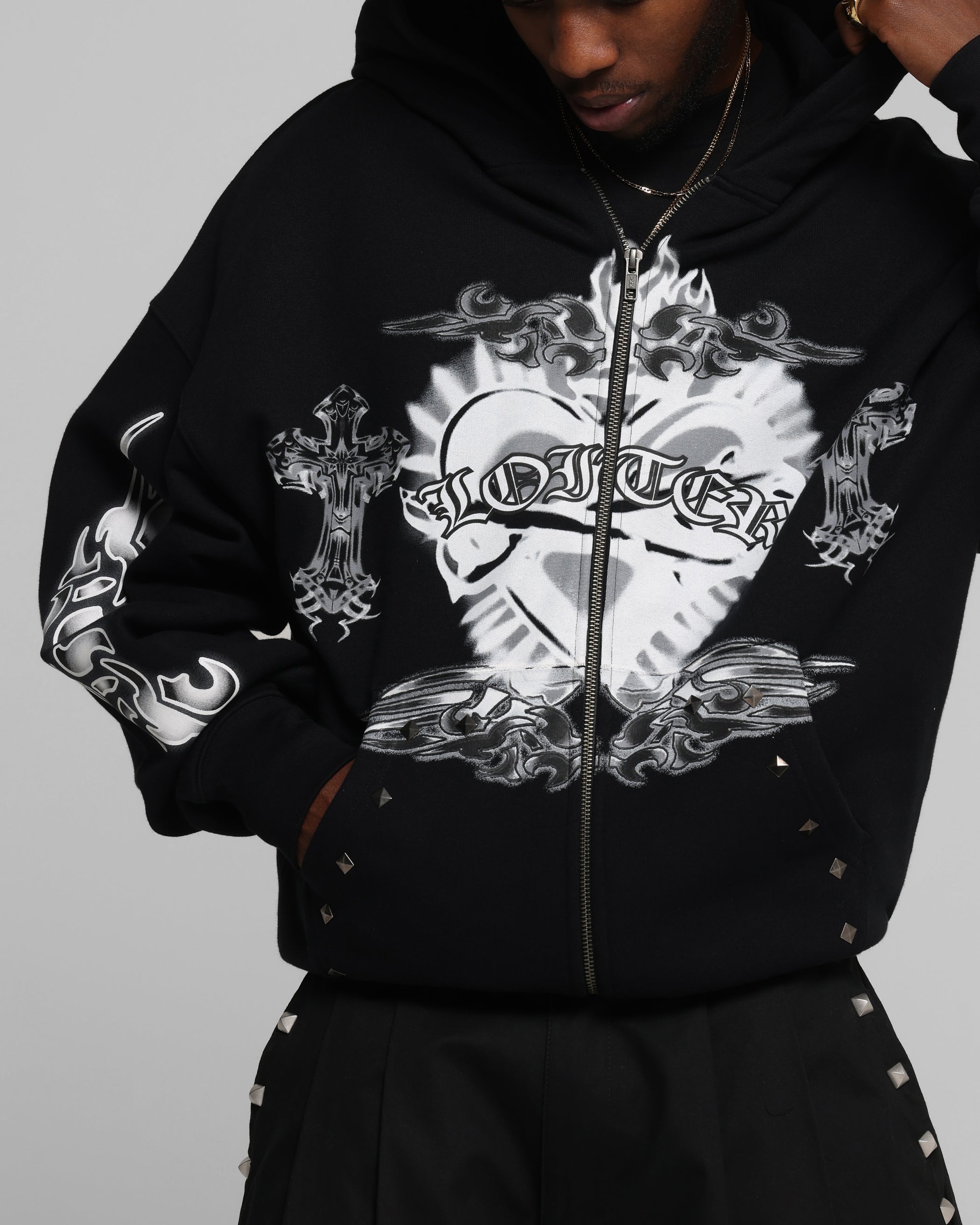 Loiter Hearts Zip Hoodie Black | Culture Kings US