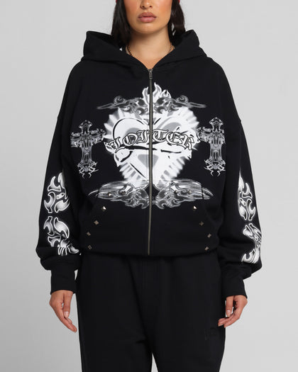 Loiter Hearts Zip Hoodie Black
