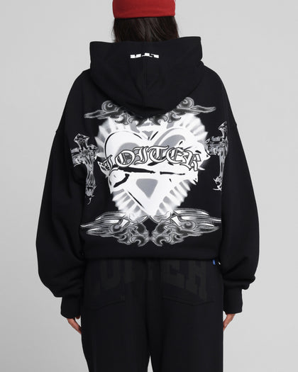 Loiter Hearts Zip Hoodie Black