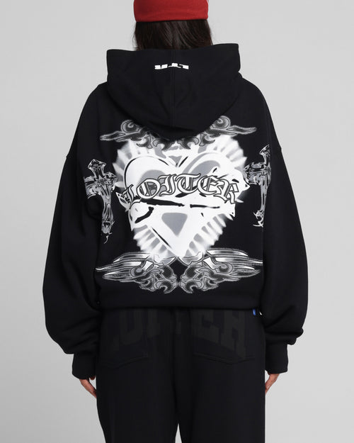 Loiter Hearts Zip Hoodie Black