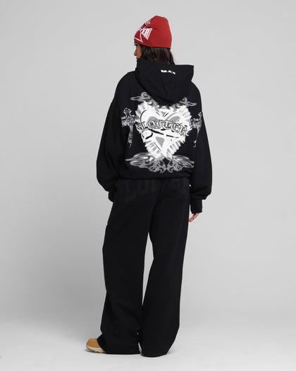 Loiter Hearts Zip Hoodie Black