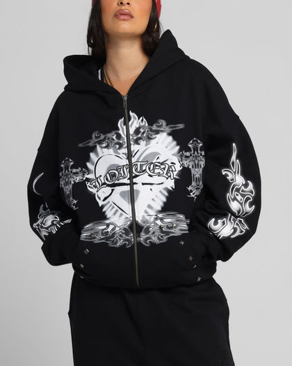 Loiter Hearts Zip Hoodie Black