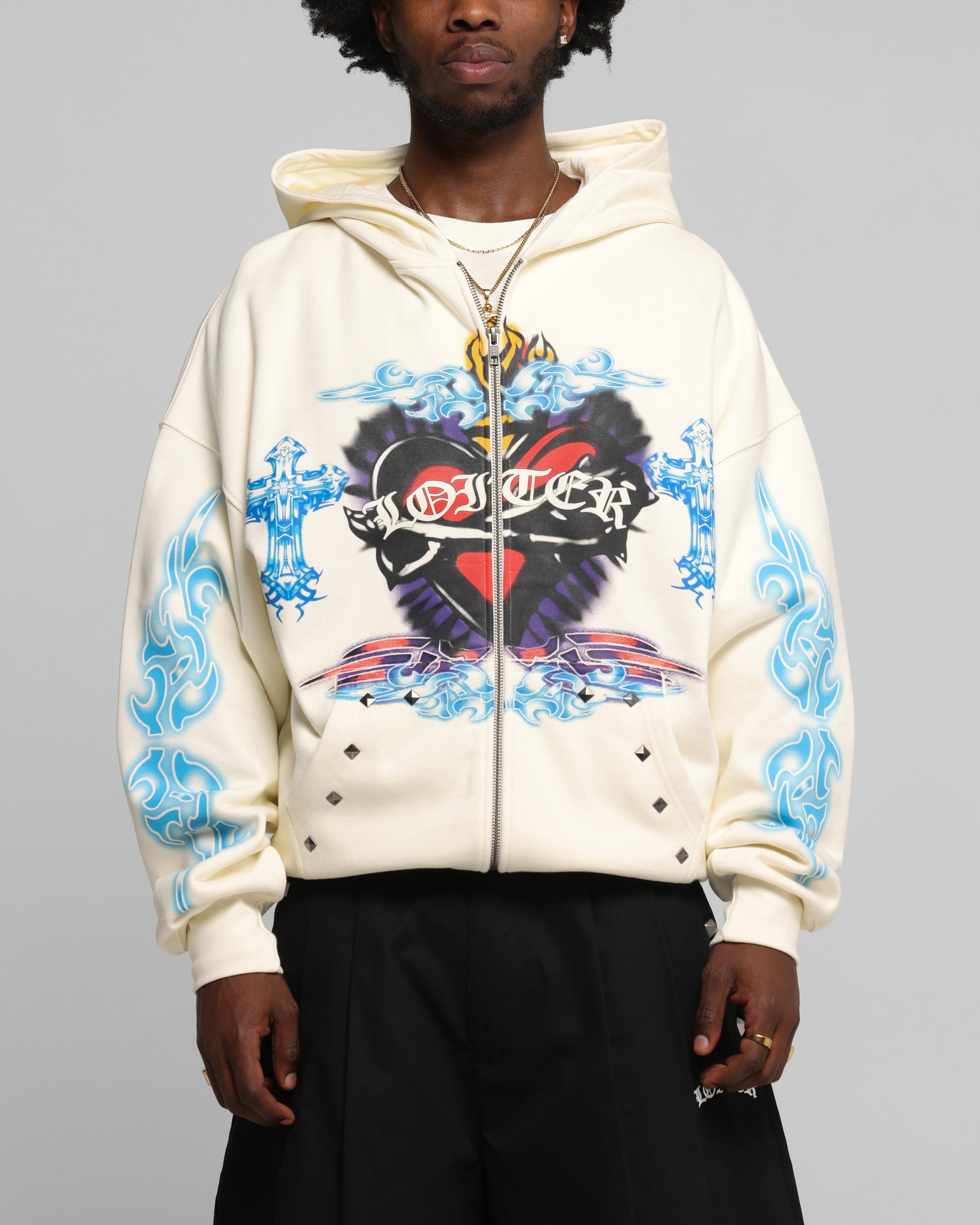 Loiter Hearts Zip Hoodie Off White | Culture Kings US