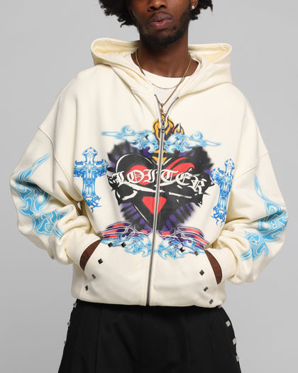 Loiter Hearts Zip Hoodie Off White