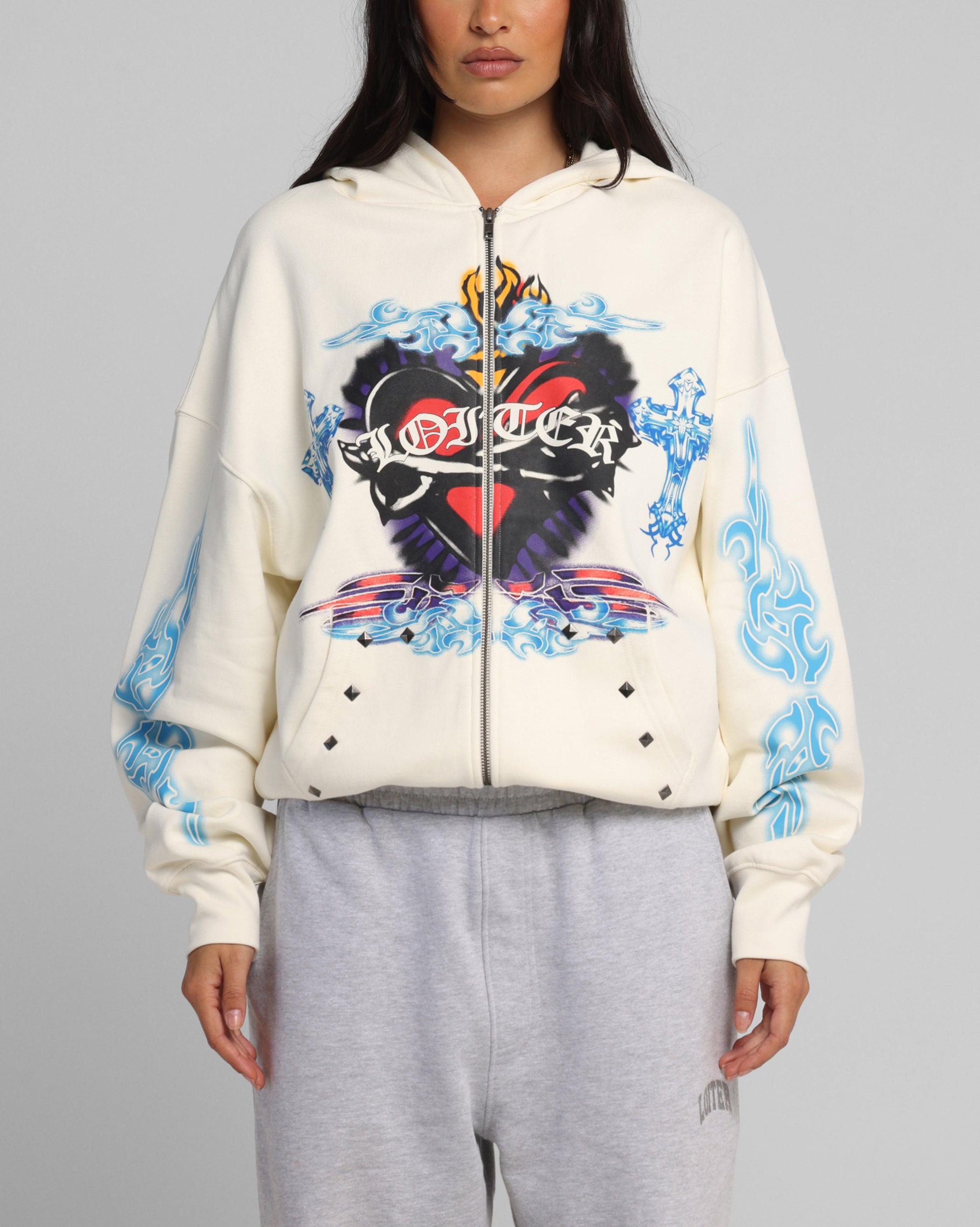 Loiter Hearts Zip Hoodie Off White | Culture Kings US