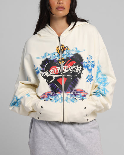 Loiter Hearts Zip Hoodie Off White