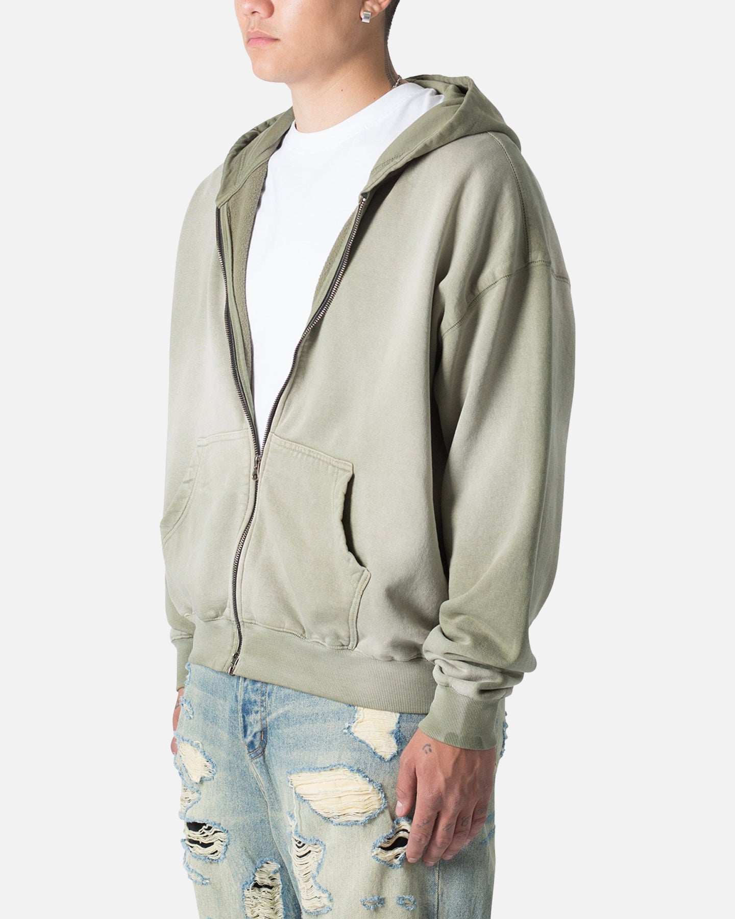 MNML Faded Basic Zip Up Hoodie Washed Olive | Culture Kings US