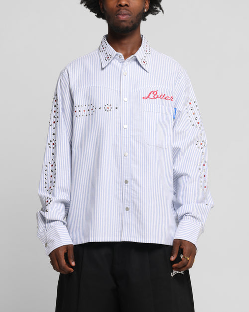 Loiter Western Long Sleeve Button Up Shirt Blue/White