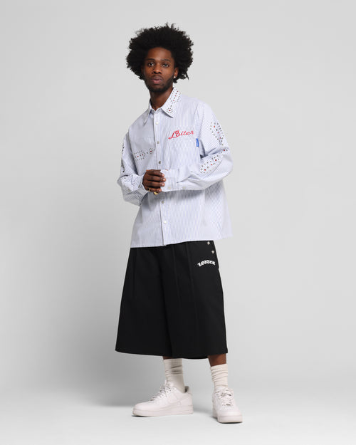 Loiter Western Long Sleeve Button Up Shirt Blue/White