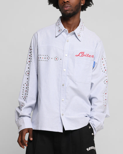 Loiter Western Long Sleeve Button Up Shirt Blue/White