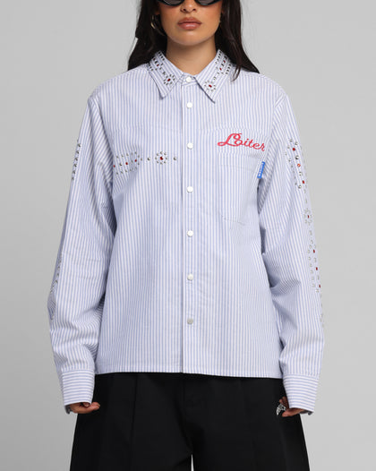 Loiter Western Long Sleeve Button Up Shirt Blue/White