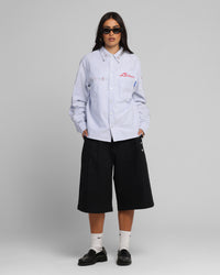 Loiter Western Long Sleeve Button Up Shirt Blue/White